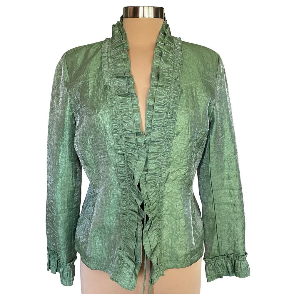 Shimmer Green Jacket Fairycore Bohemian Feminine Romantic Ruffle Details Size 8